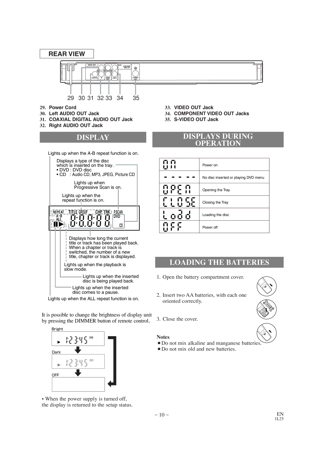 Mitsubishi Electronics DD-6050 manual Displays During Operation, Loading the Batteries 