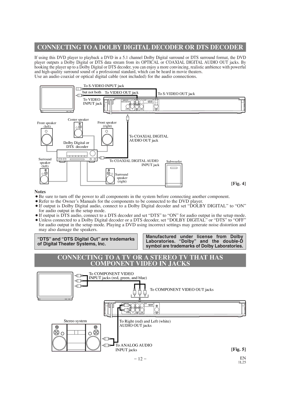 Mitsubishi Electronics DD-6050 manual Connecting to a Dolby Digital Decoder or DTS Decoder, Input jack 