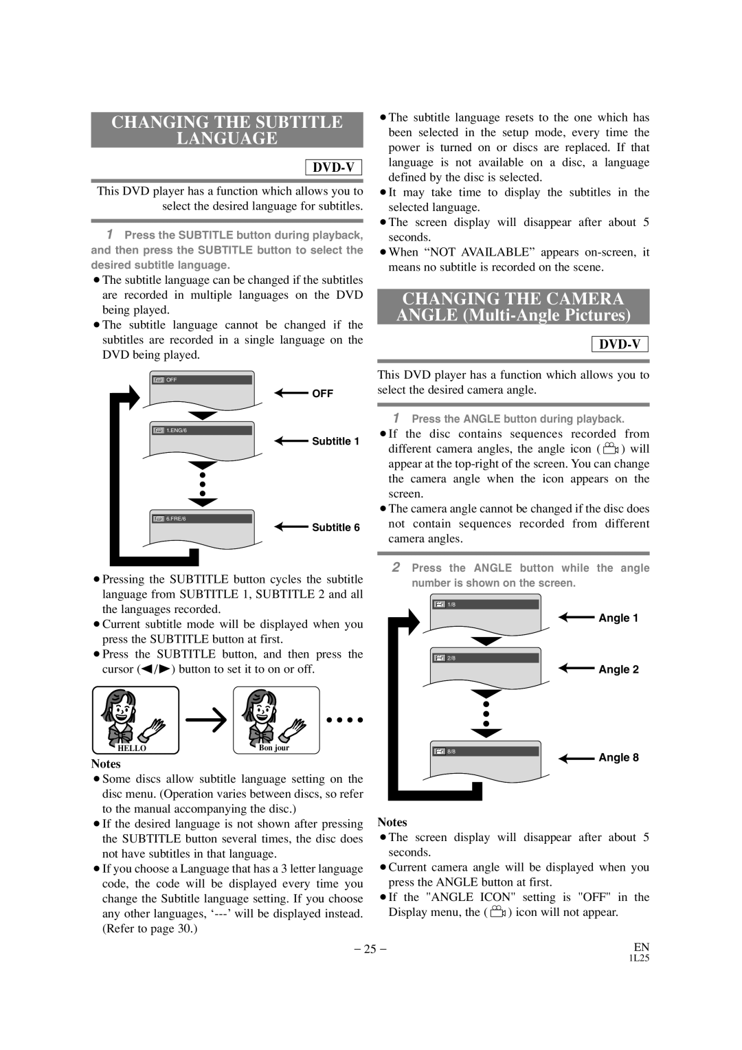 Mitsubishi Electronics DD-6050 manual Changing the Subtitle Language, Changing the Camera Angle Multi-Angle Pictures 