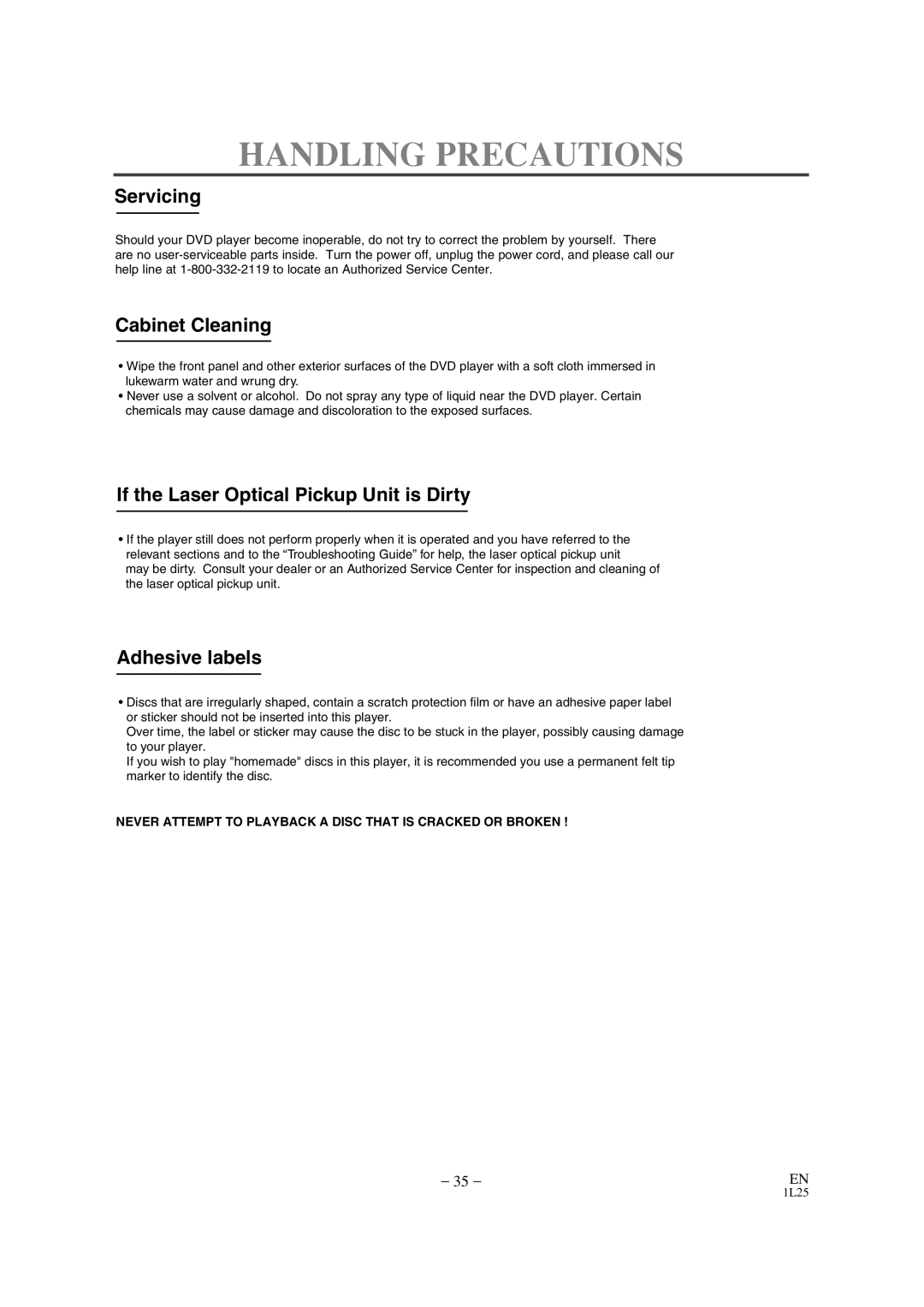 Mitsubishi Electronics DD-6050 manual Handling Precautions, Servicing 