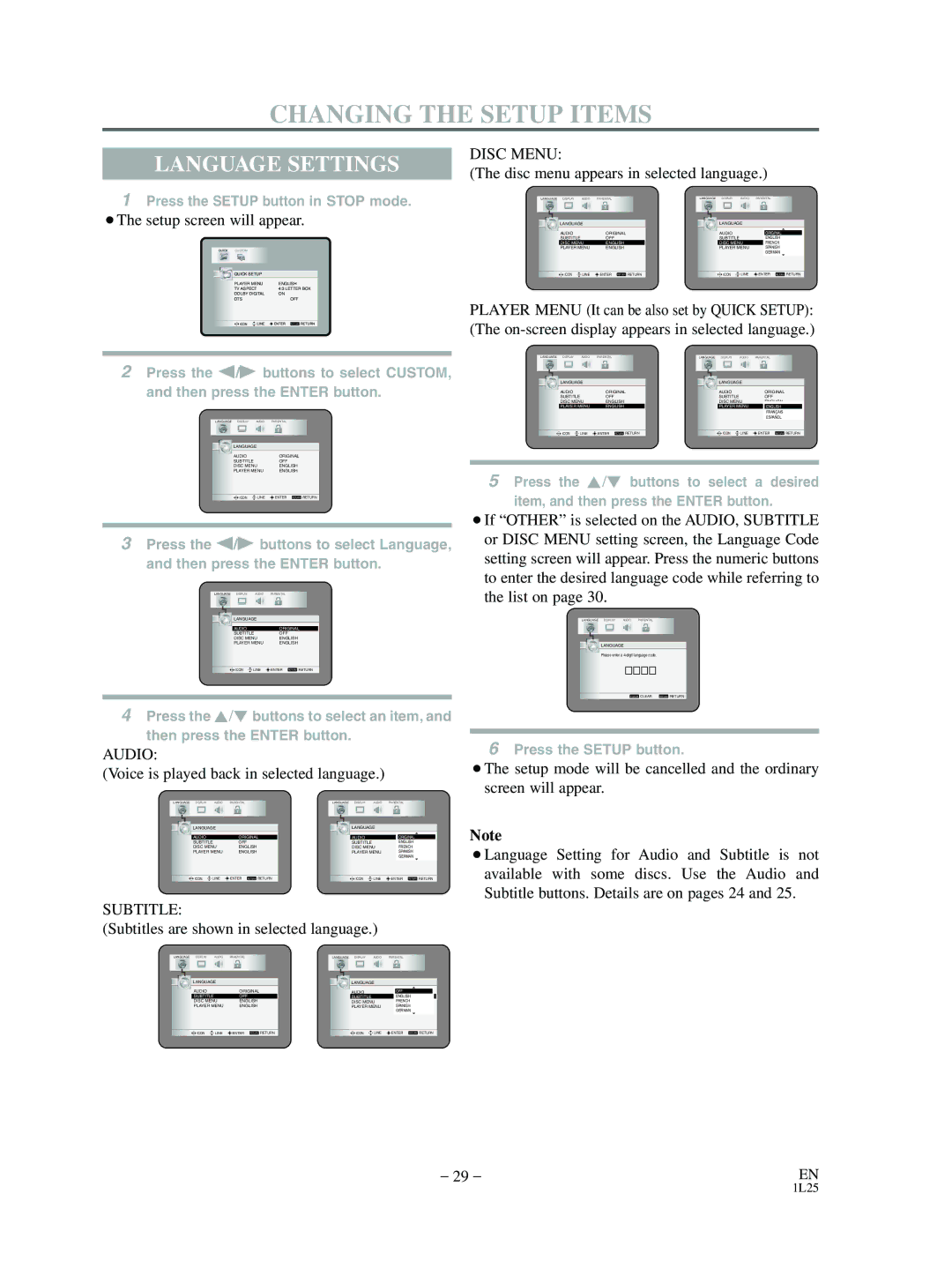 Mitsubishi Electronics DD-8040 Changing the Setup Items, Language Settings, Voice is played back in selected language 