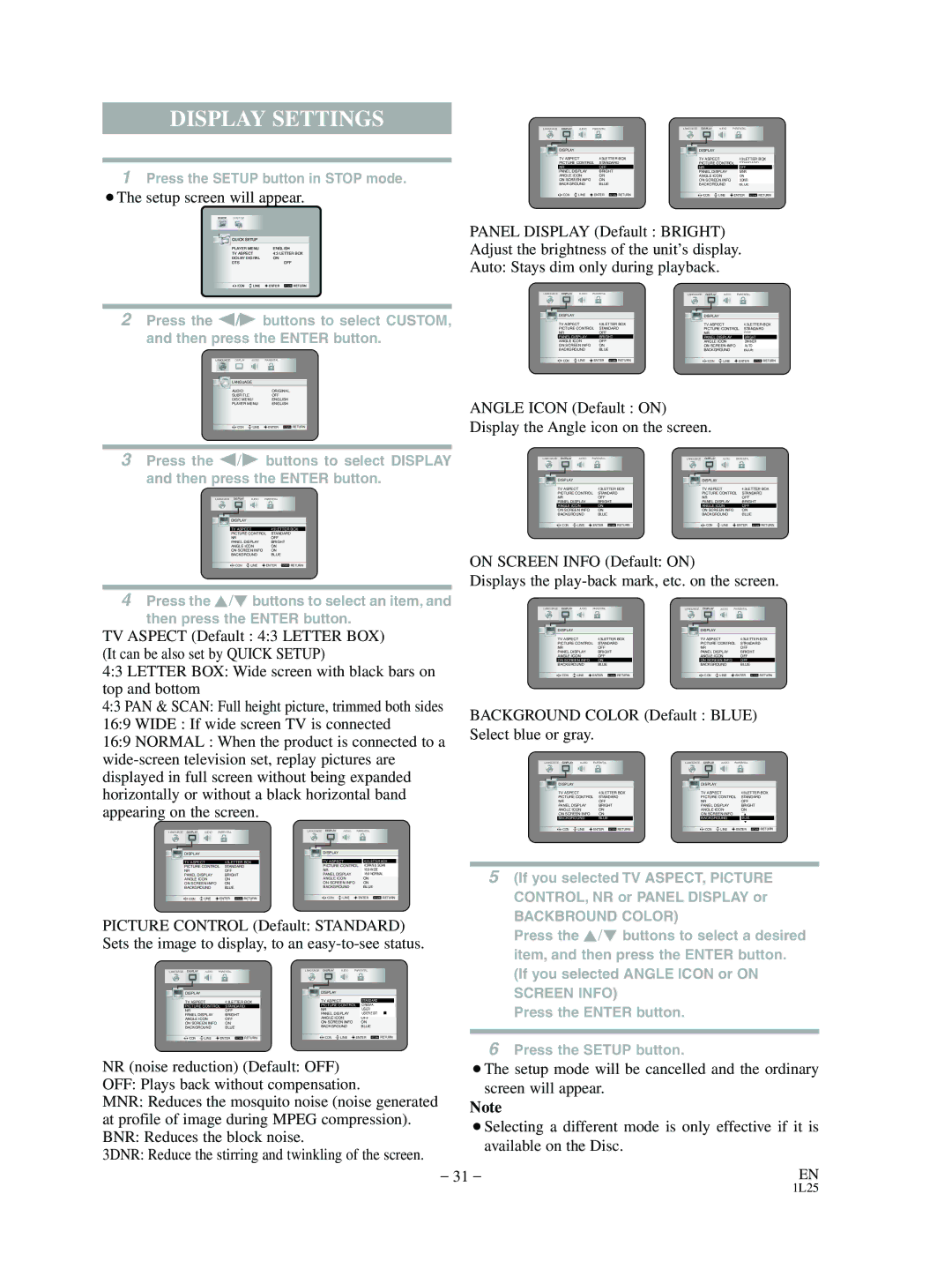 Mitsubishi Electronics DD-8040 manual Display Settings, Angle Icon Default on Display the Angle icon on the screen 