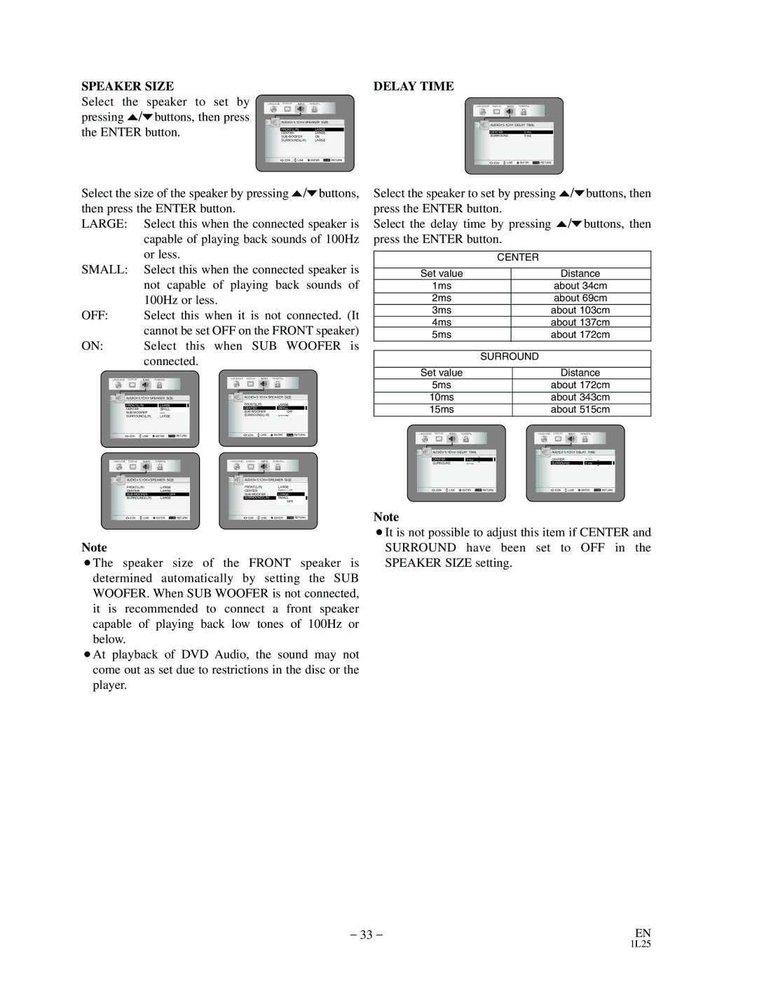 Mitsubishi Electronics DD-8040 Select this when the connected speaker is, Capable of playing back sounds of 100Hz, Or less 