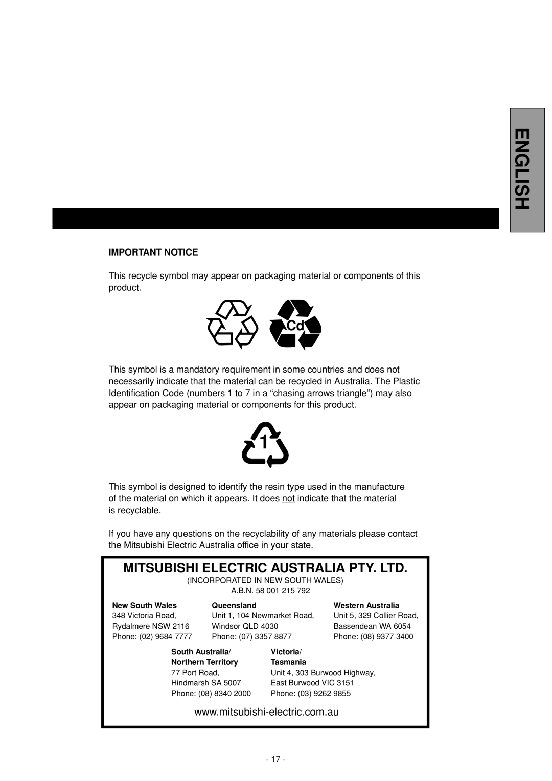 Mitsubishi Electronics Diamond Plus 92 manual Important Notice 