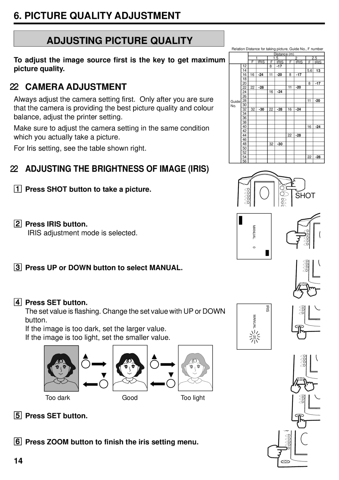 Mitsubishi Electronics DIS710E operation manual Picture Quality Adjustment Adjusting Picture Quality, Camera Adjustment 