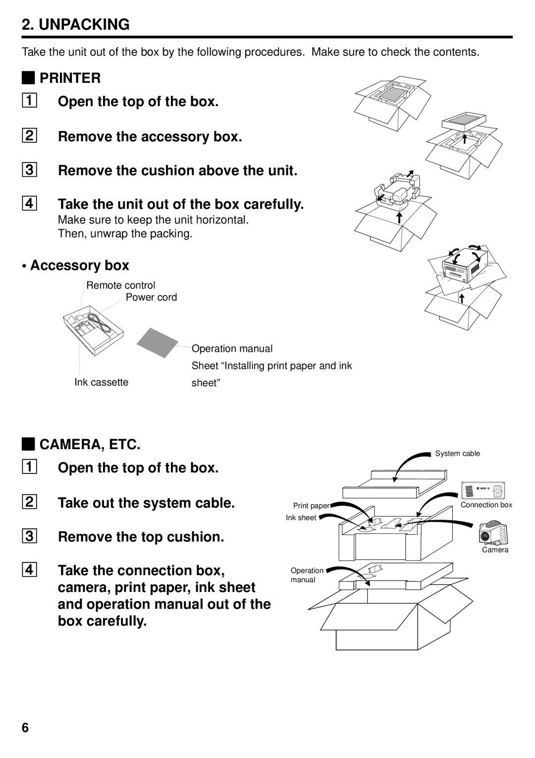 Mitsubishi Electronics DIS710E operation manual Unpacking, Printer, 21CAMERA, ETC 