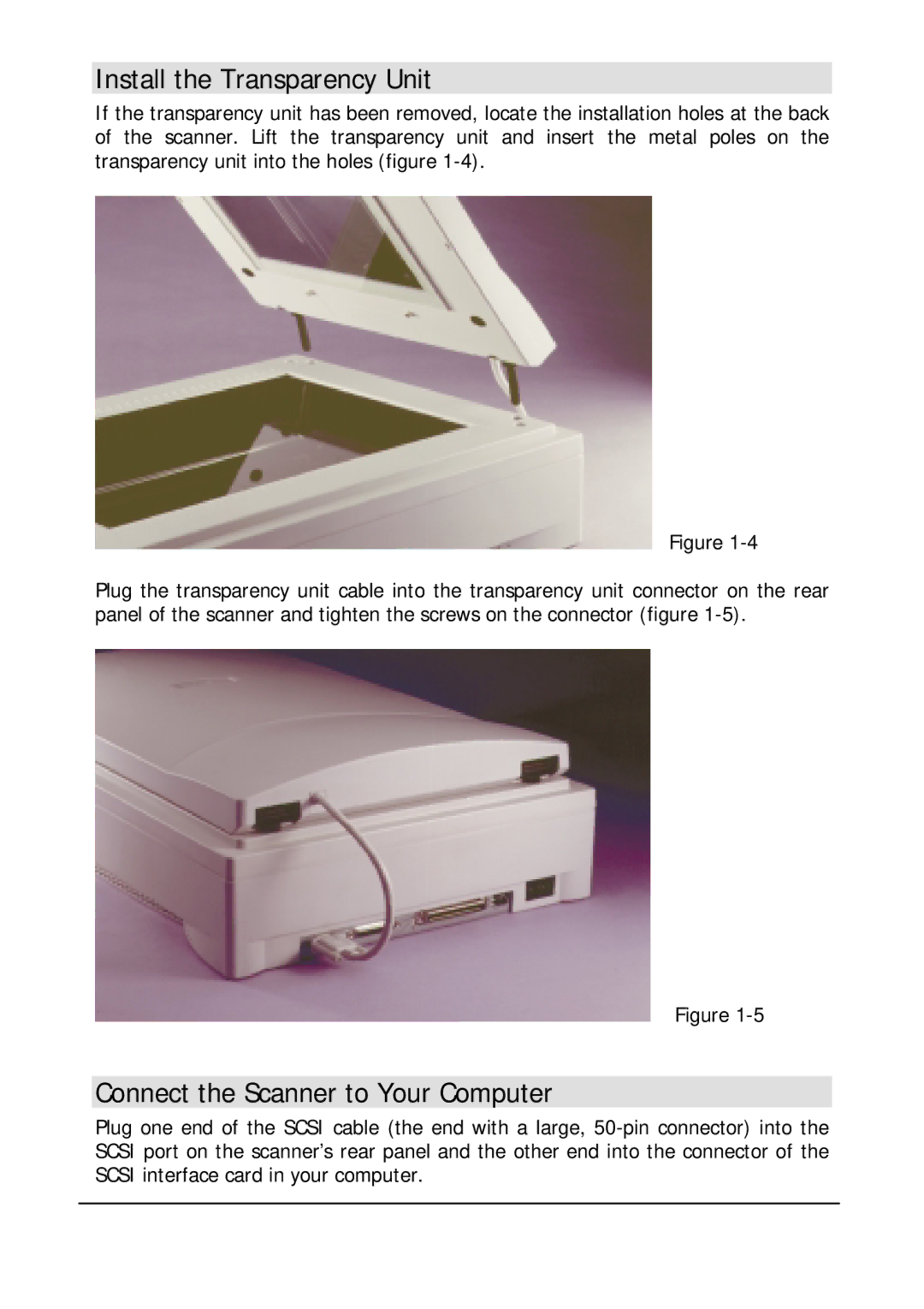 Mitsubishi Electronics DV1248ST user manual Install the Transparency Unit, Connect the Scanner to Your Computer 