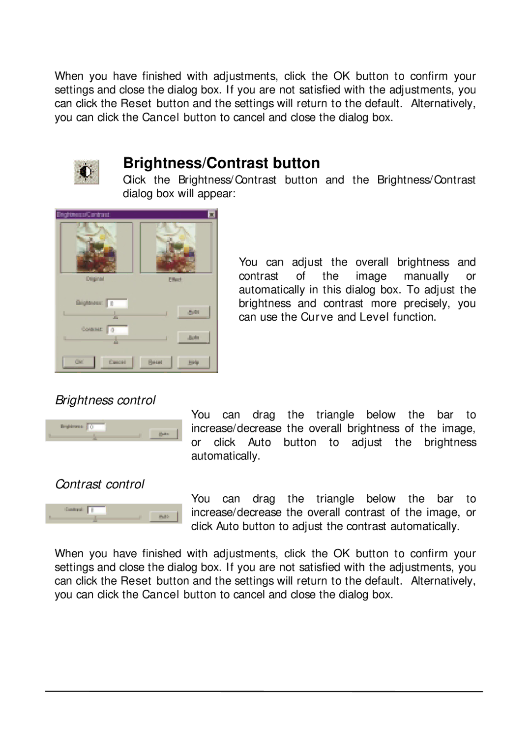 Mitsubishi Electronics DV1248ST user manual Brightness/Contrast button, Brightness control, Contrast control 