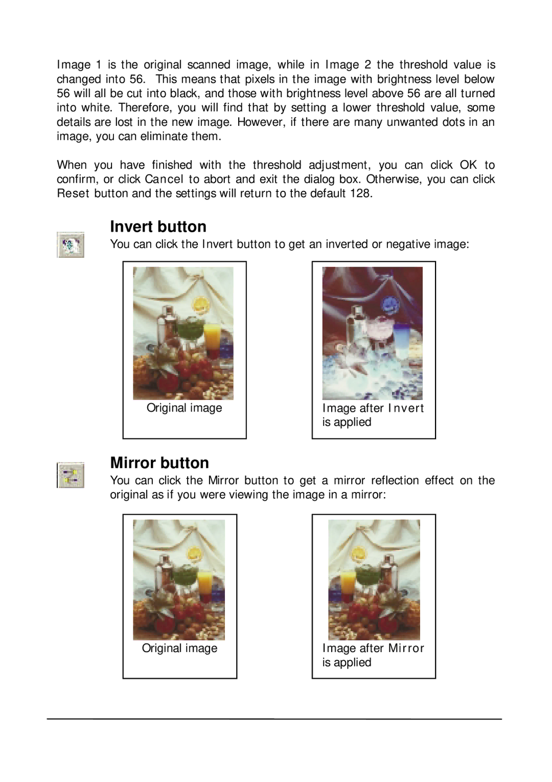 Mitsubishi Electronics DV1248ST user manual Invert button, Mirror button 