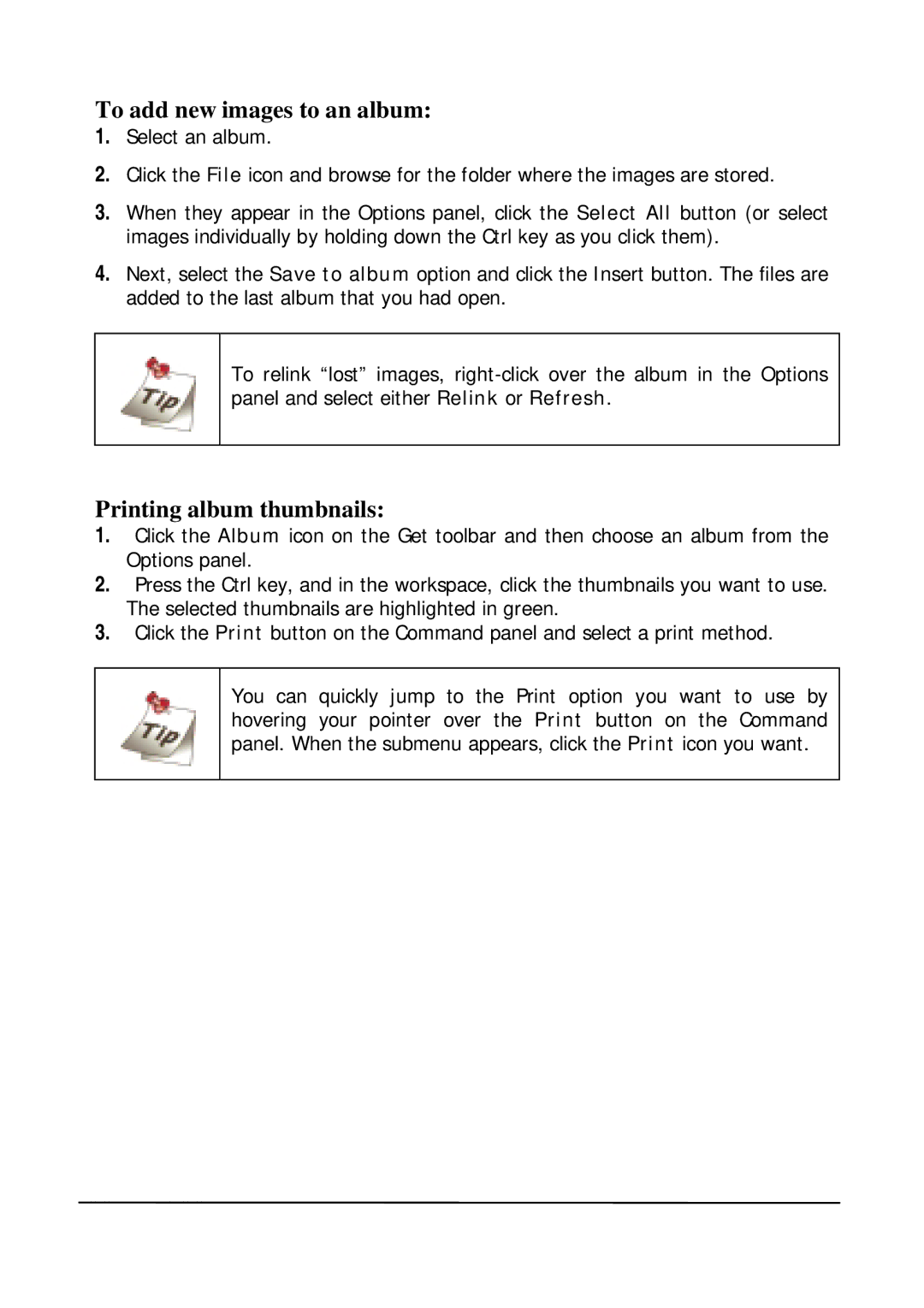 Mitsubishi Electronics DV1248ST user manual To add new images to an album, Printing album thumbnails 