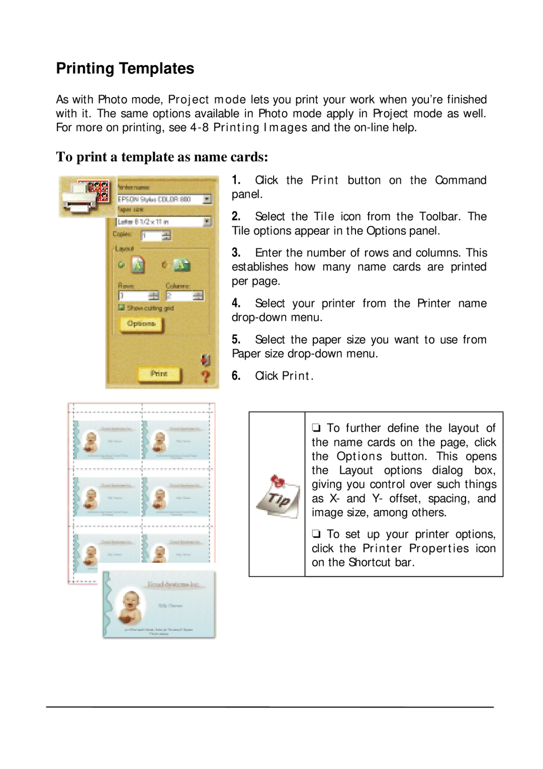 Mitsubishi Electronics DV1248ST user manual Printing Templates, To print a template as name cards 