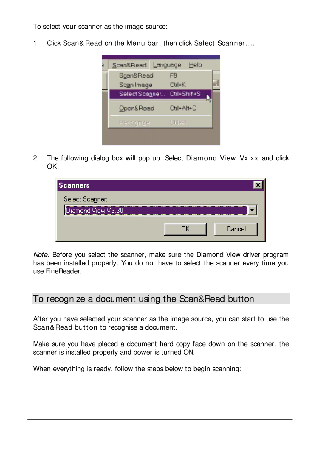 Mitsubishi Electronics DV1248ST user manual To recognize a document using the Scan&Read button 