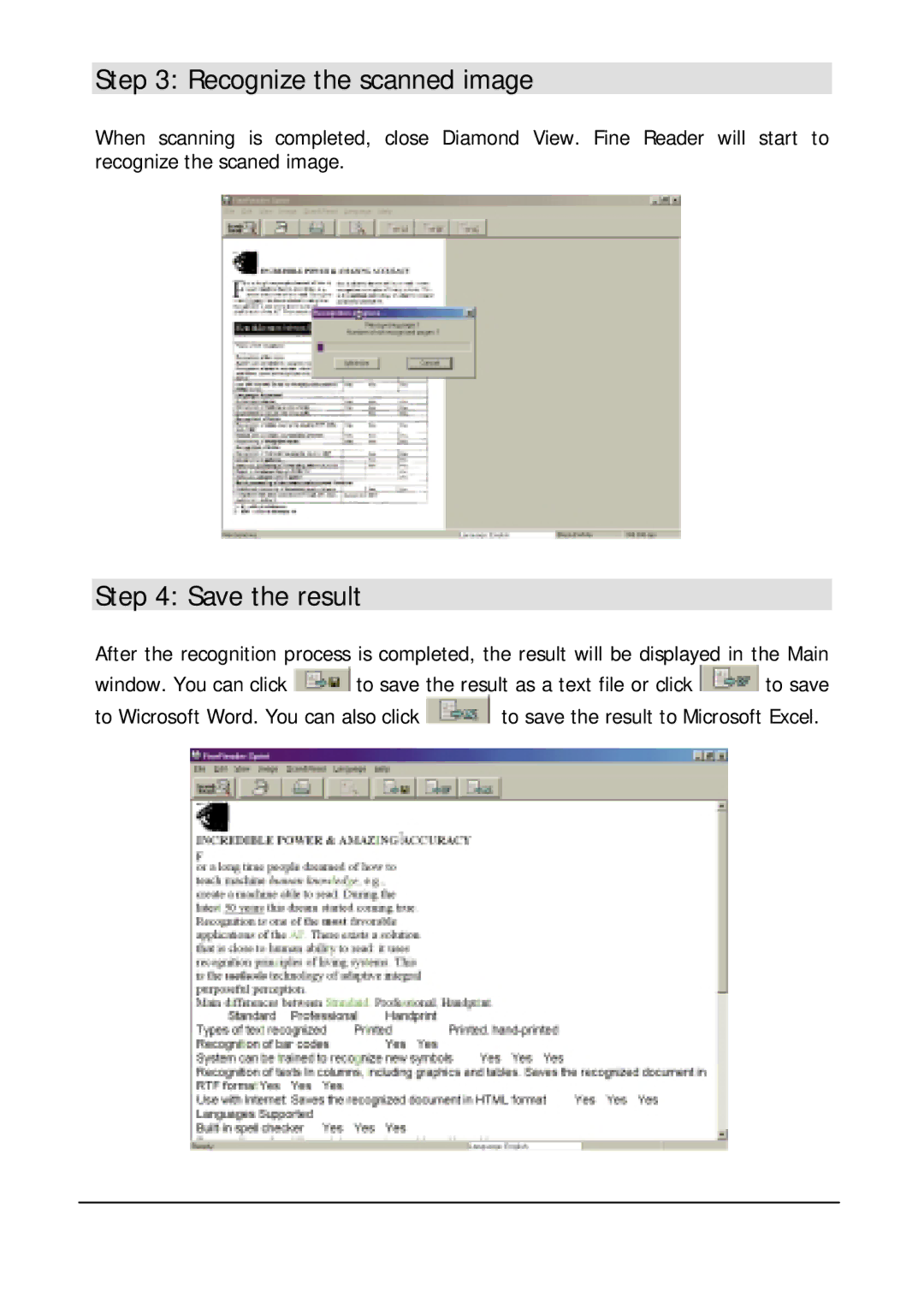 Mitsubishi Electronics DV1248ST user manual Recognize the scanned image, Save the result 