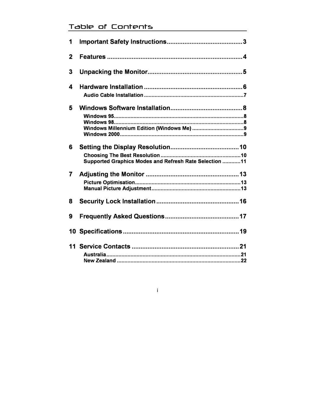 Mitsubishi Electronics DV156 manual Table of Contents 