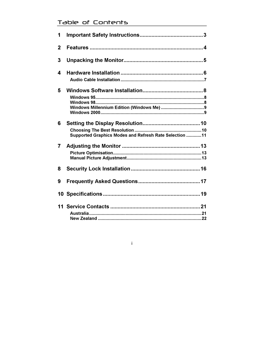 Mitsubishi Electronics DV156 manual Table of Contents 