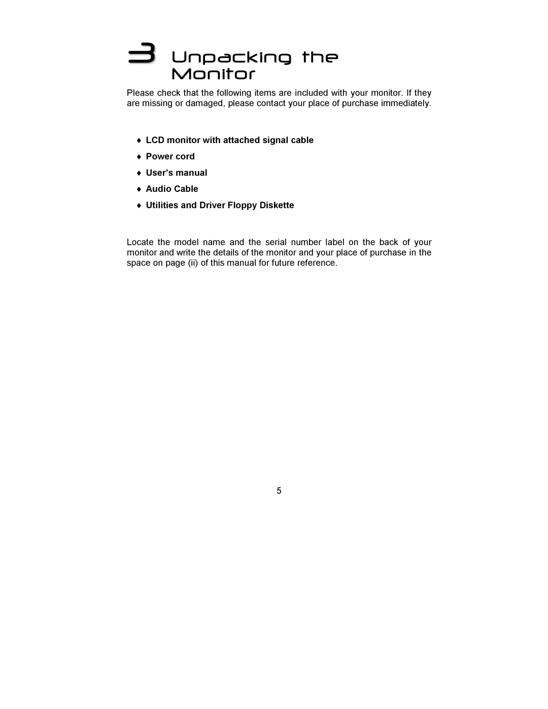 Mitsubishi Electronics DV156 manual Unpacking the Monitor 