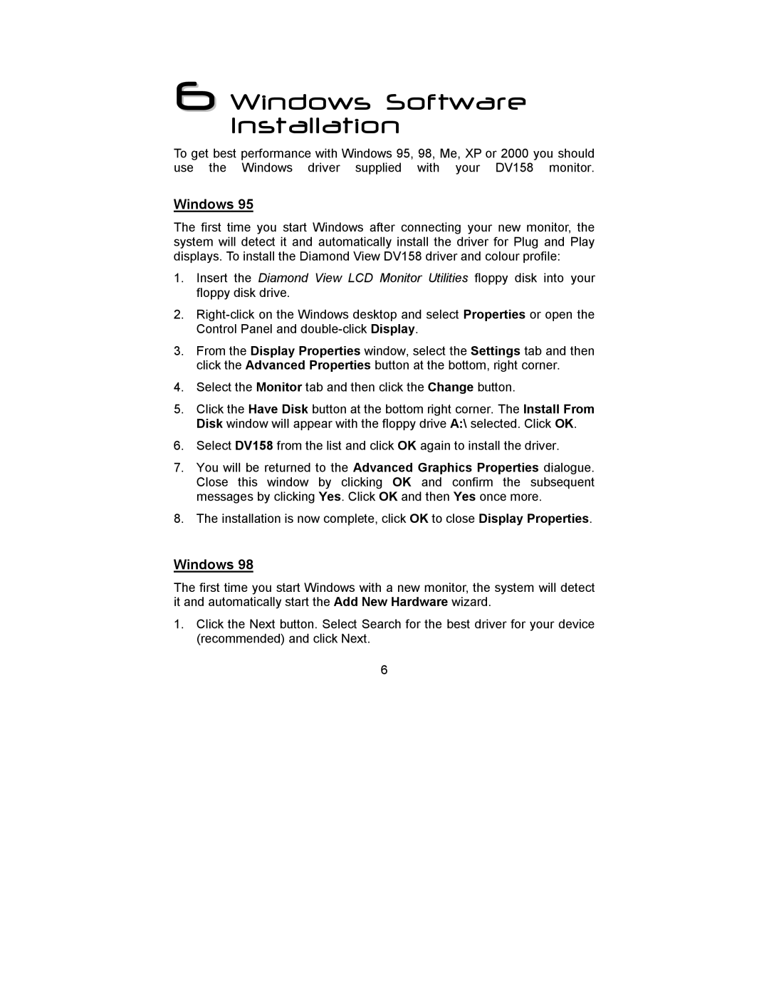 Mitsubishi Electronics DV158 manual Windows Software Installation 