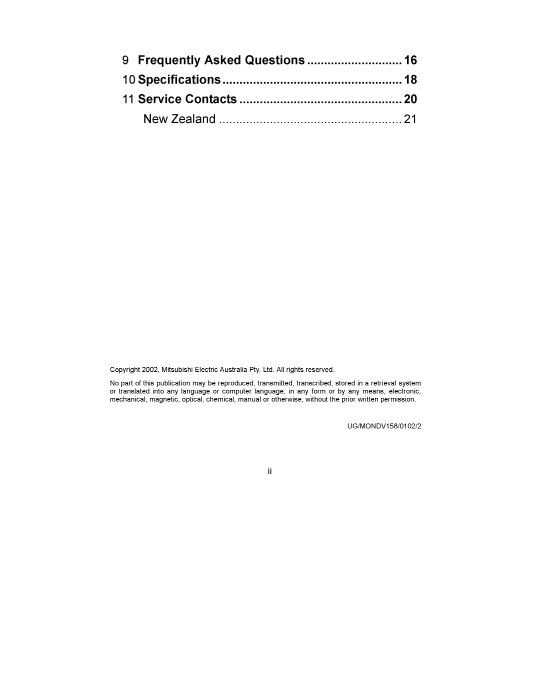 Mitsubishi Electronics manual UG/MONDV158/0102/2 