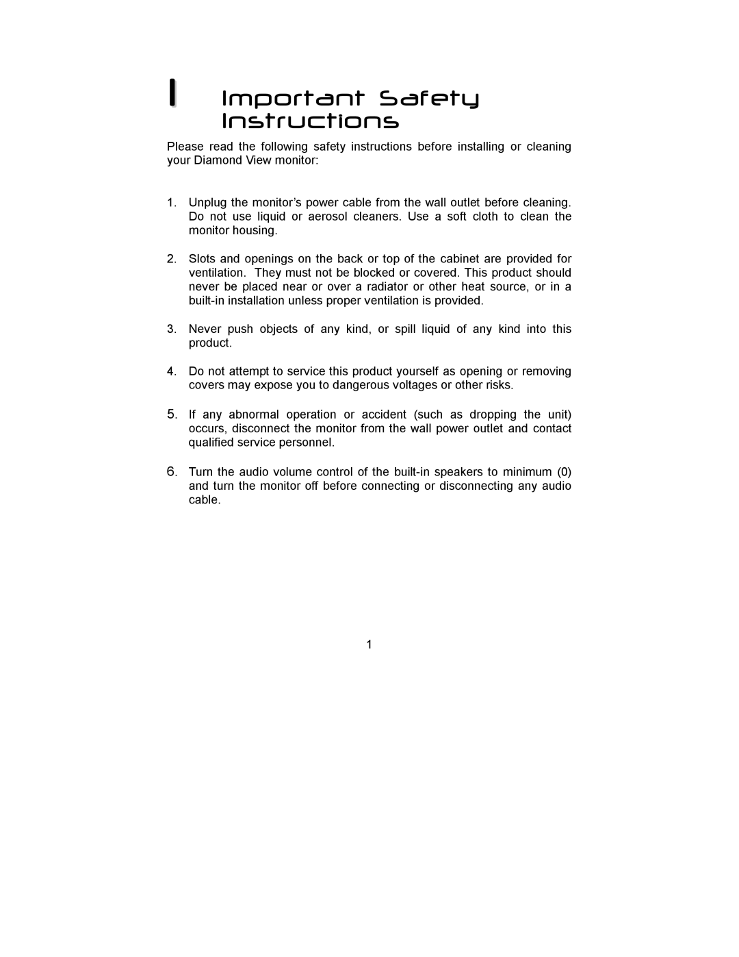 Mitsubishi Electronics DV158 manual Important Safety Instructions 