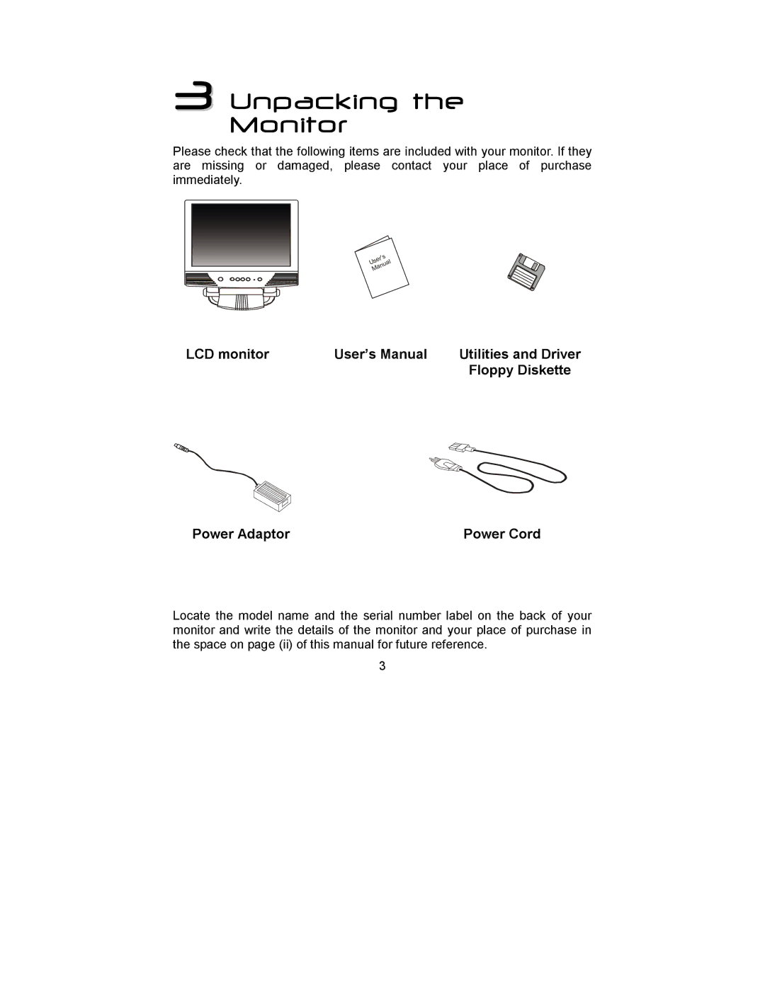 Mitsubishi Electronics DV158 manual Unpacking the Monitor 