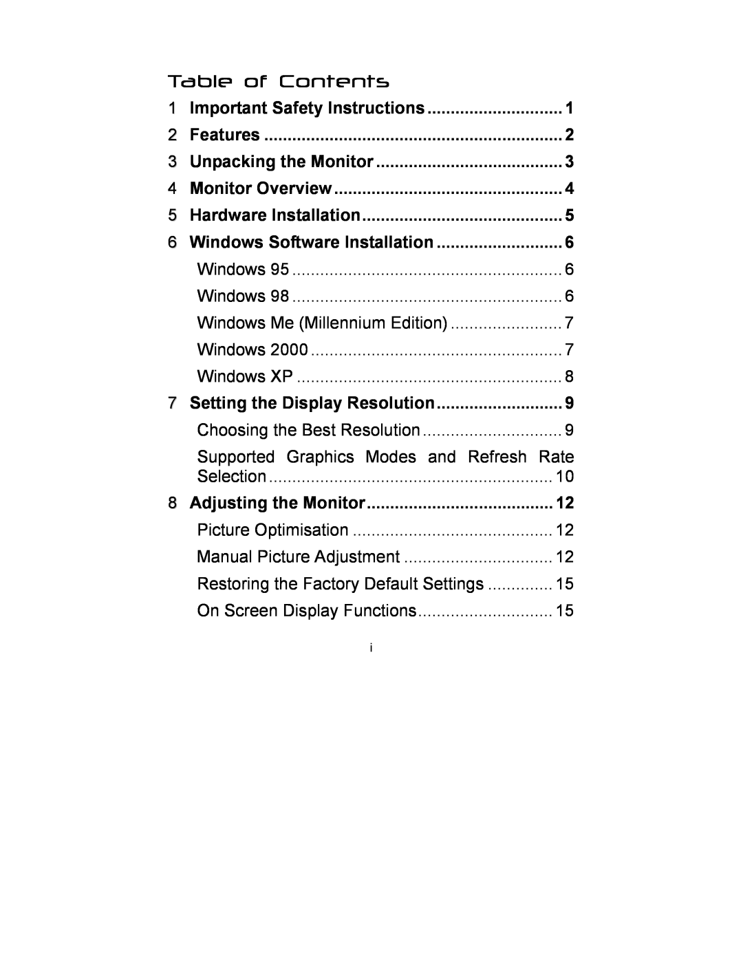 Mitsubishi Electronics DV158 manual Table of Contents 