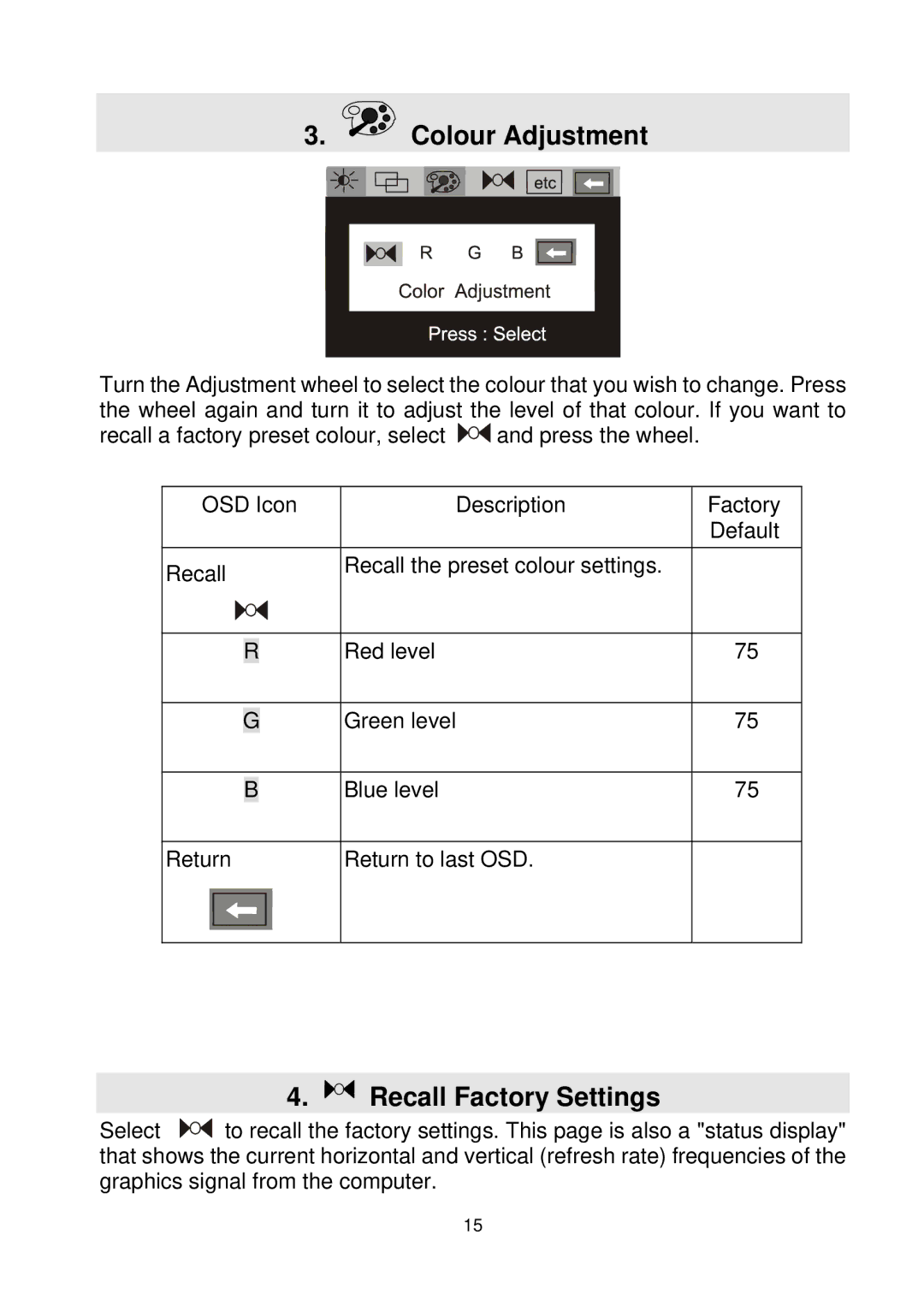 Mitsubishi Electronics DV180 user manual Colour Adjustment 