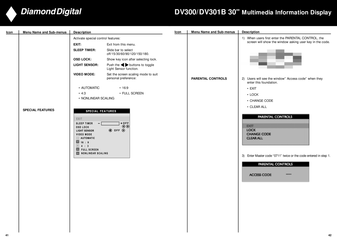 Mitsubishi Electronics DV301B, DV300 manual Lock 