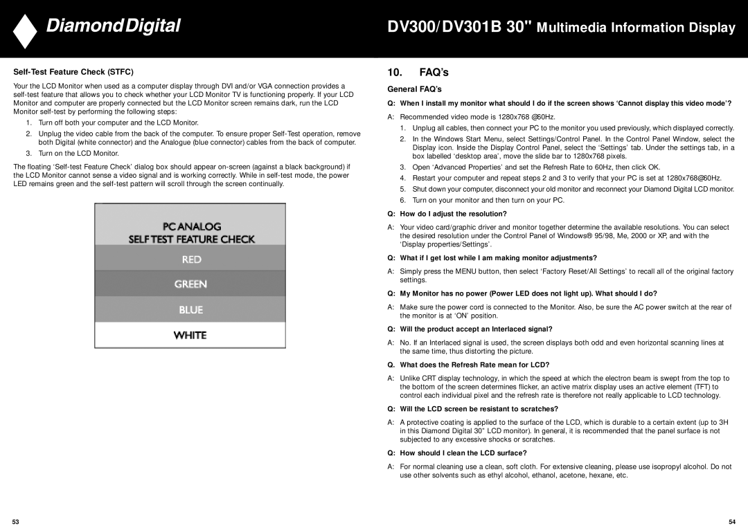 Mitsubishi Electronics DV301B, DV300 manual Self-Test Feature Check Stfc, General FAQ’s 