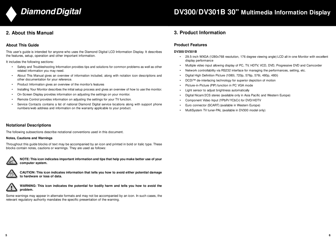 Mitsubishi Electronics DV301B, DV300 manual About this Manual, Product Information, About This Guide, Product Features 