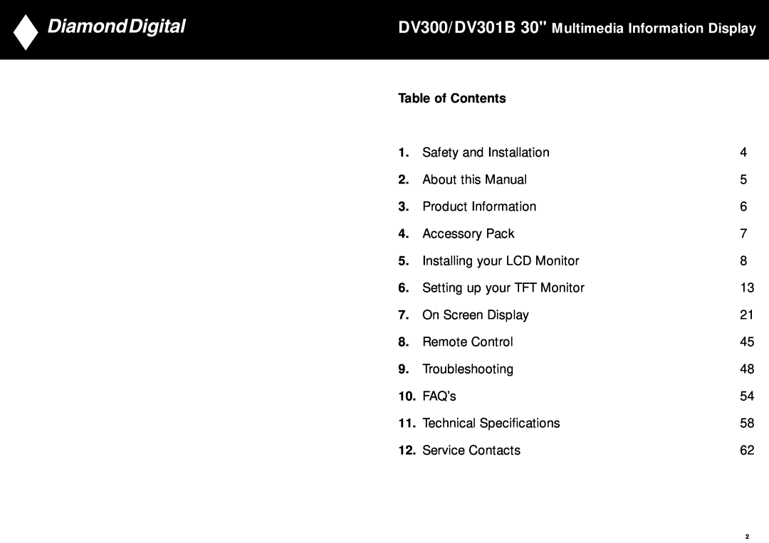 Mitsubishi Electronics manual DV300/DV301B 30 Multimedia Information Display, Table of Contents 