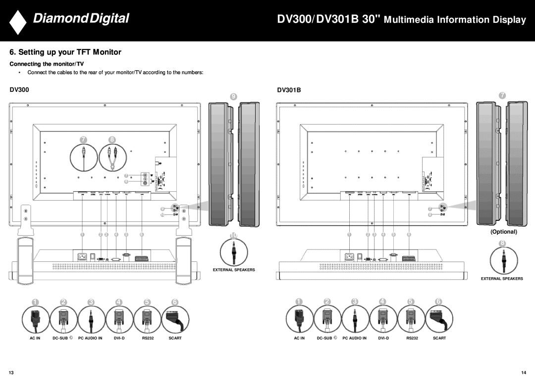 Mitsubishi Electronics manual DV300/DV301B 30 Multimedia Information Display, Setting up your TFT Monitor, Optional 