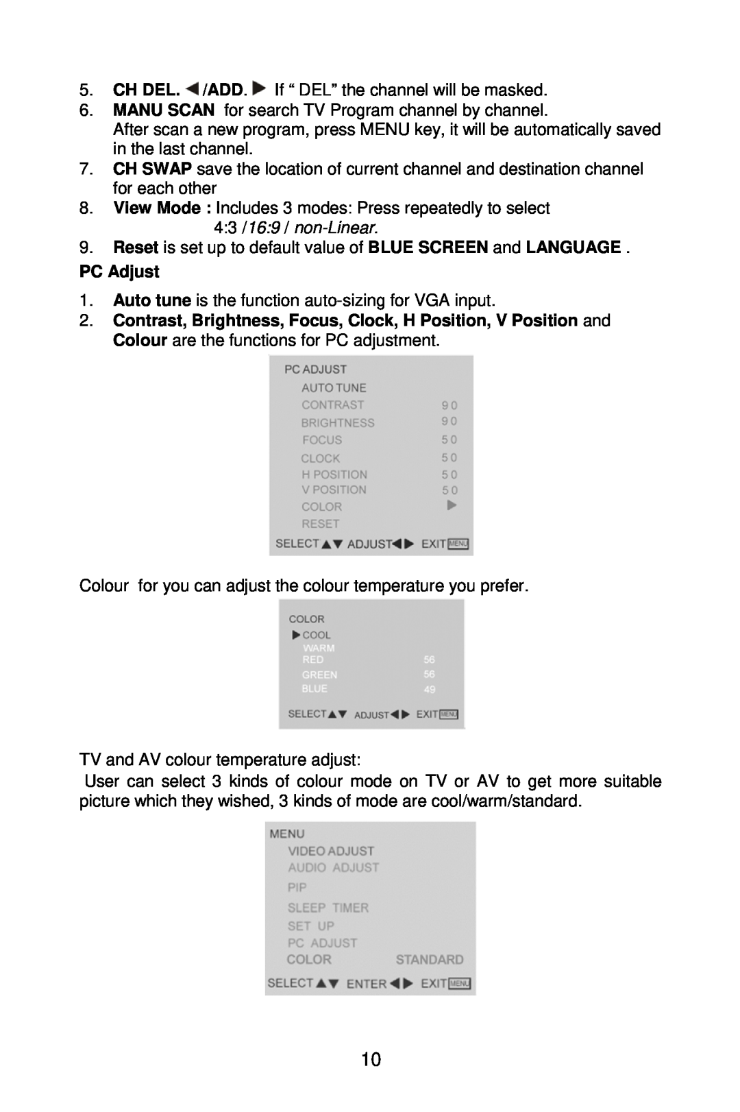 Mitsubishi Electronics DV321 user manual 43 /169 / non-Linear, PC Adjust 