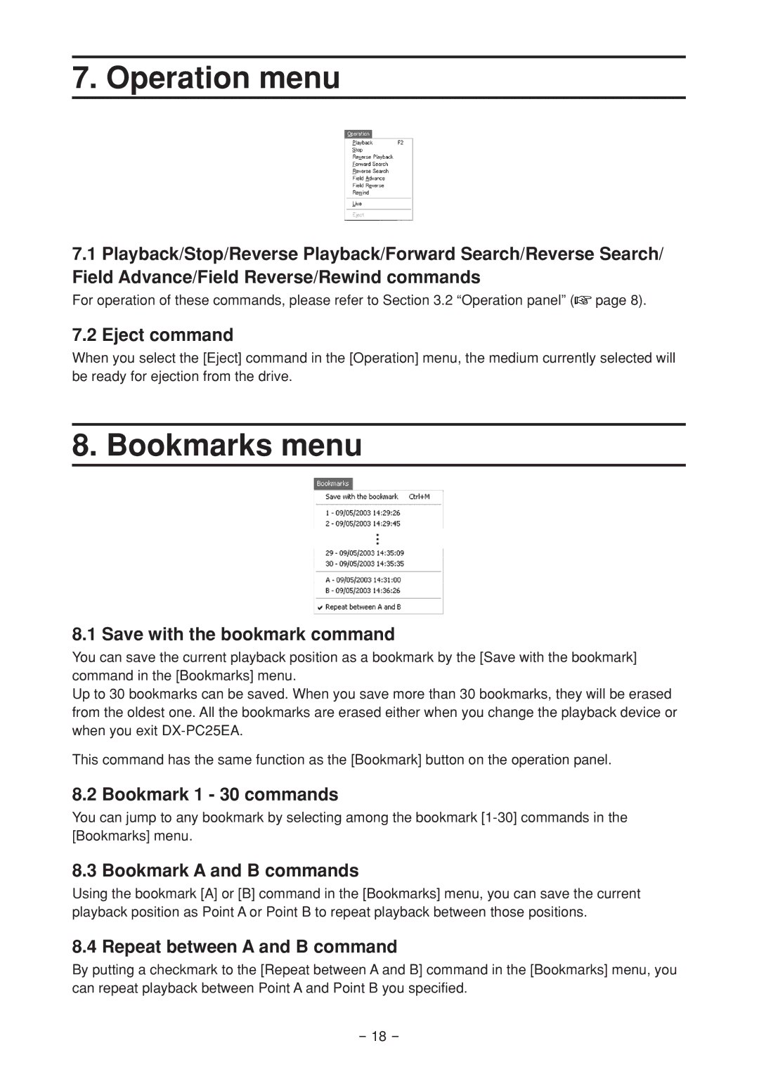 Mitsubishi Electronics DX-PC25EA operation manual Operation menu, Bookmarks menu 