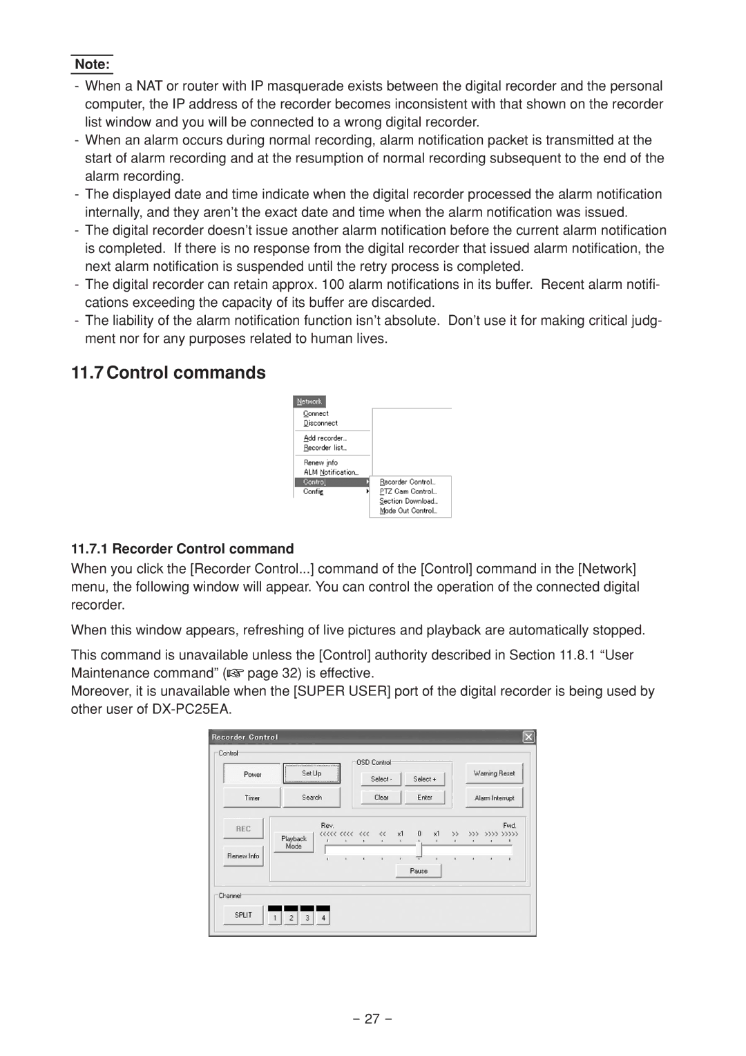 Mitsubishi Electronics DX-PC25EA operation manual Control commands, Recorder Control command 