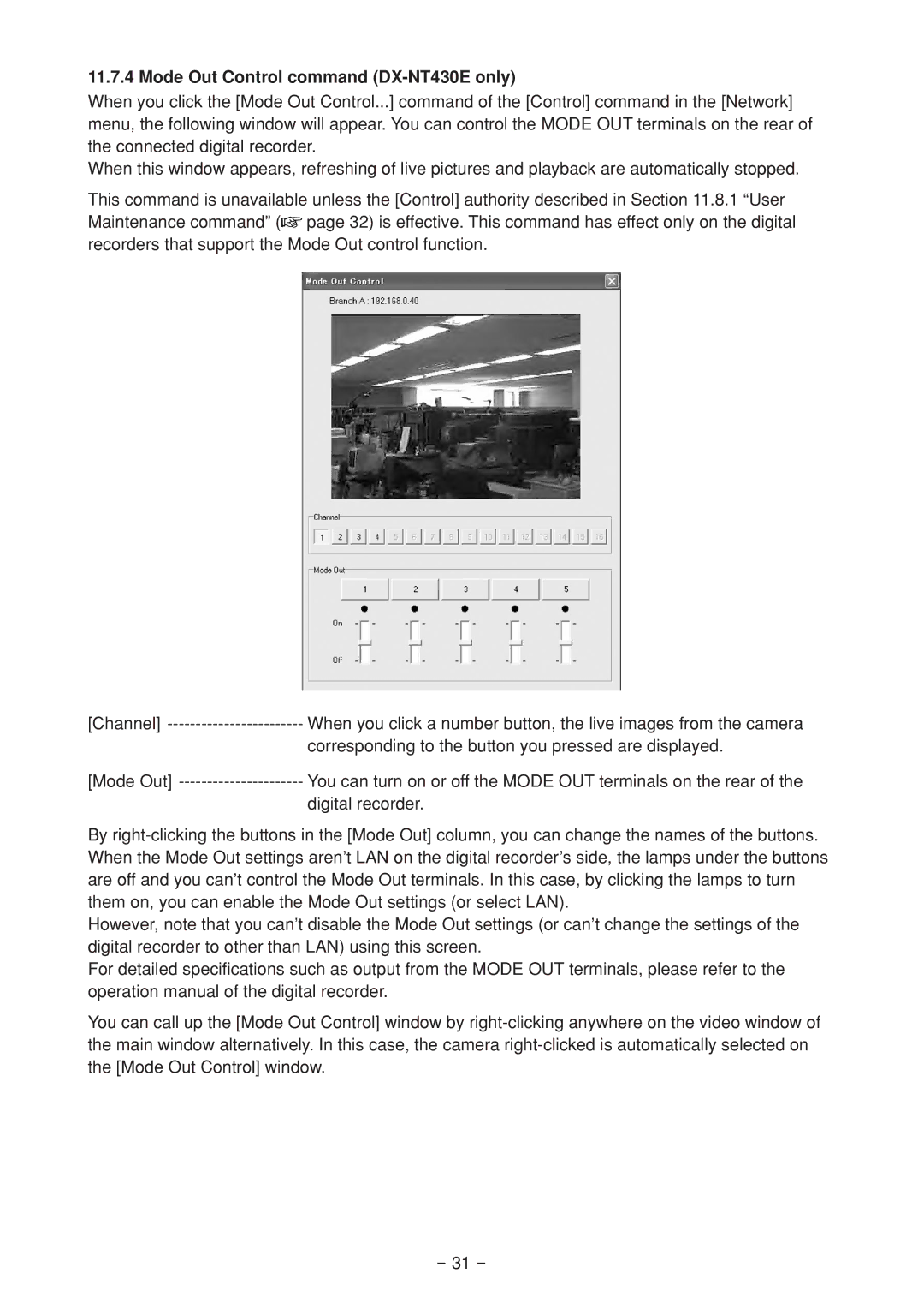 Mitsubishi Electronics DX-PC25EA operation manual Mode Out Control command DX-NT430E only 