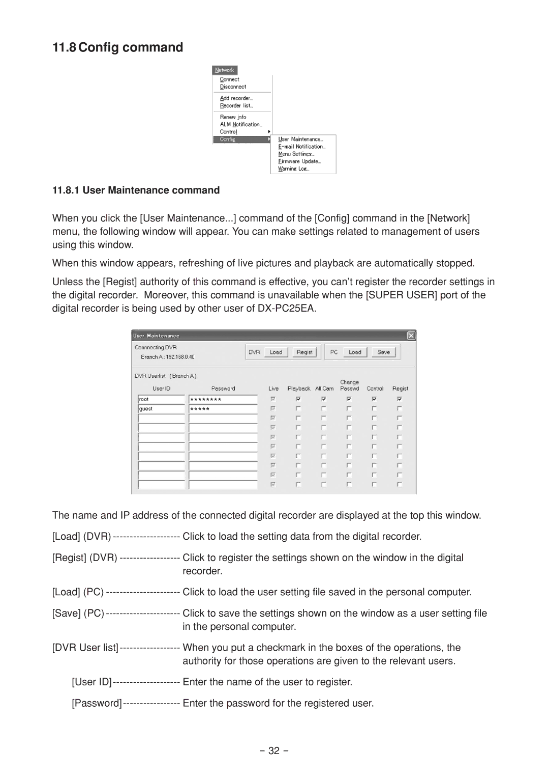 Mitsubishi Electronics DX-PC25EA operation manual Config command, User Maintenance command 