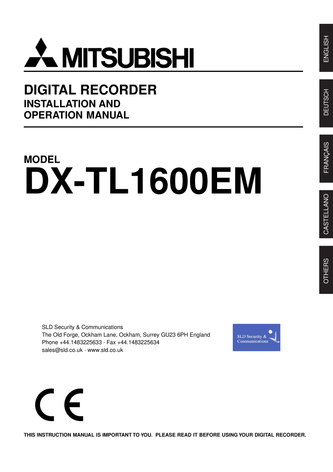 Mitsubishi Electronics DX-TL1600EM operation manual 