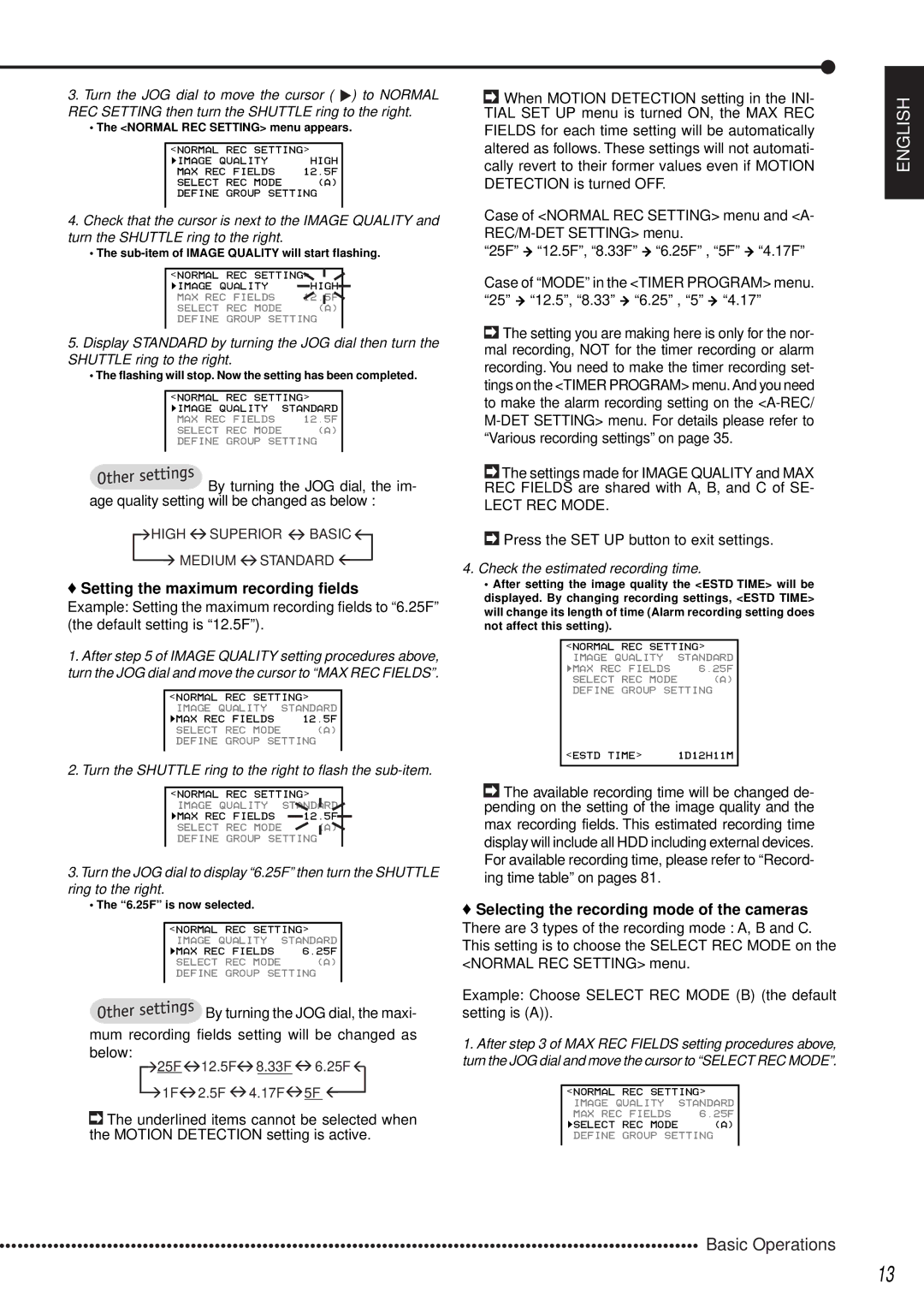 Mitsubishi Electronics DX-TL1600EM Setting the maximum recording fields, Press the SET UP button to exit settings 