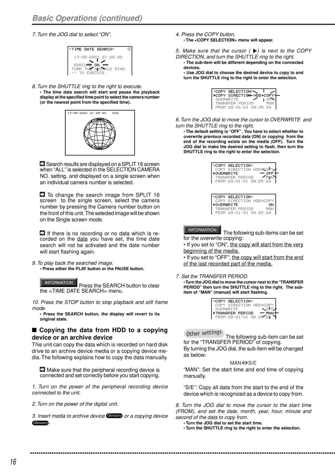 Mitsubishi Electronics DX-TL1600EM operation manual Press the Search button to clear the Time Date Search menu 