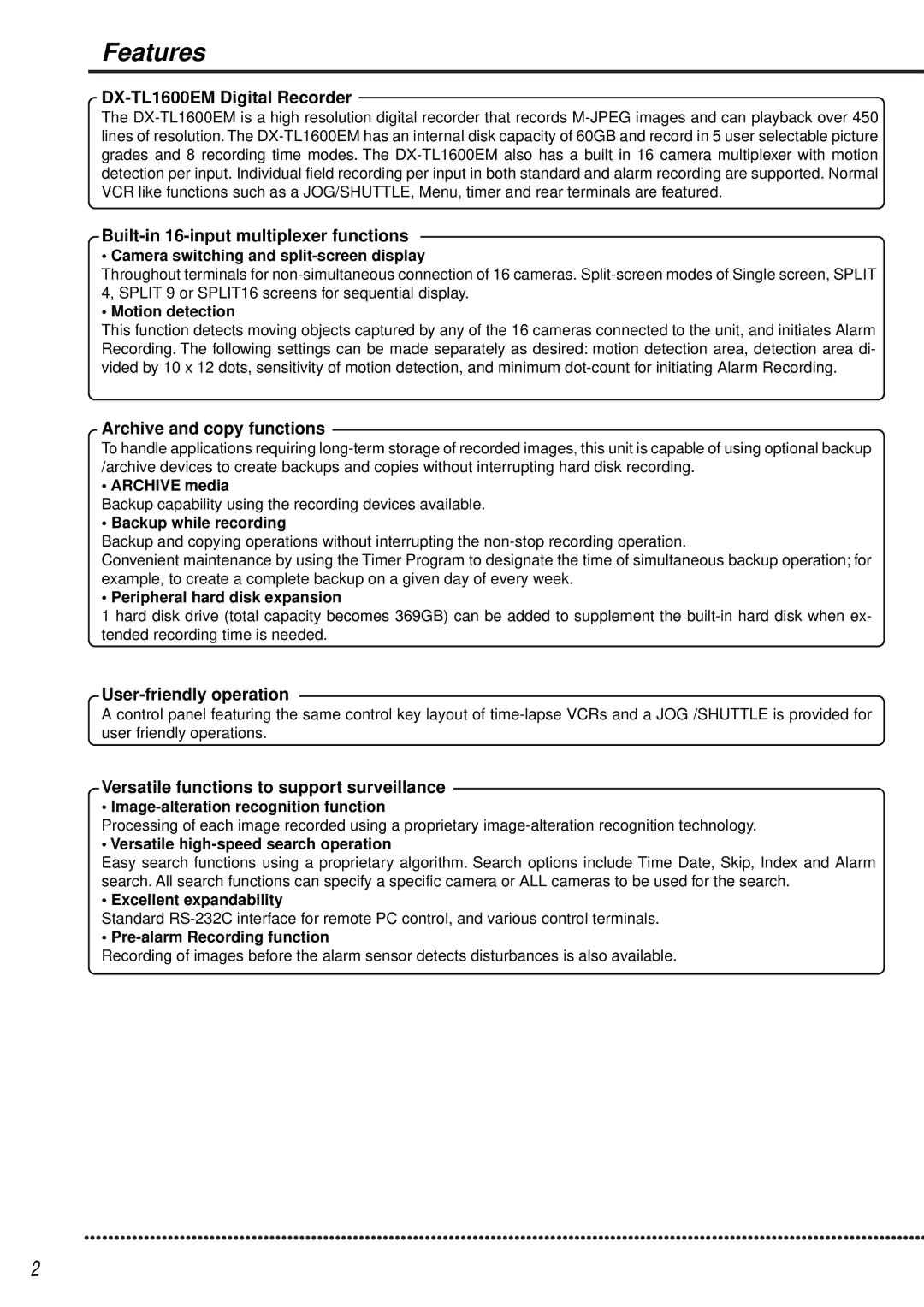 Mitsubishi Electronics DX-TL1600EM operation manual Features 