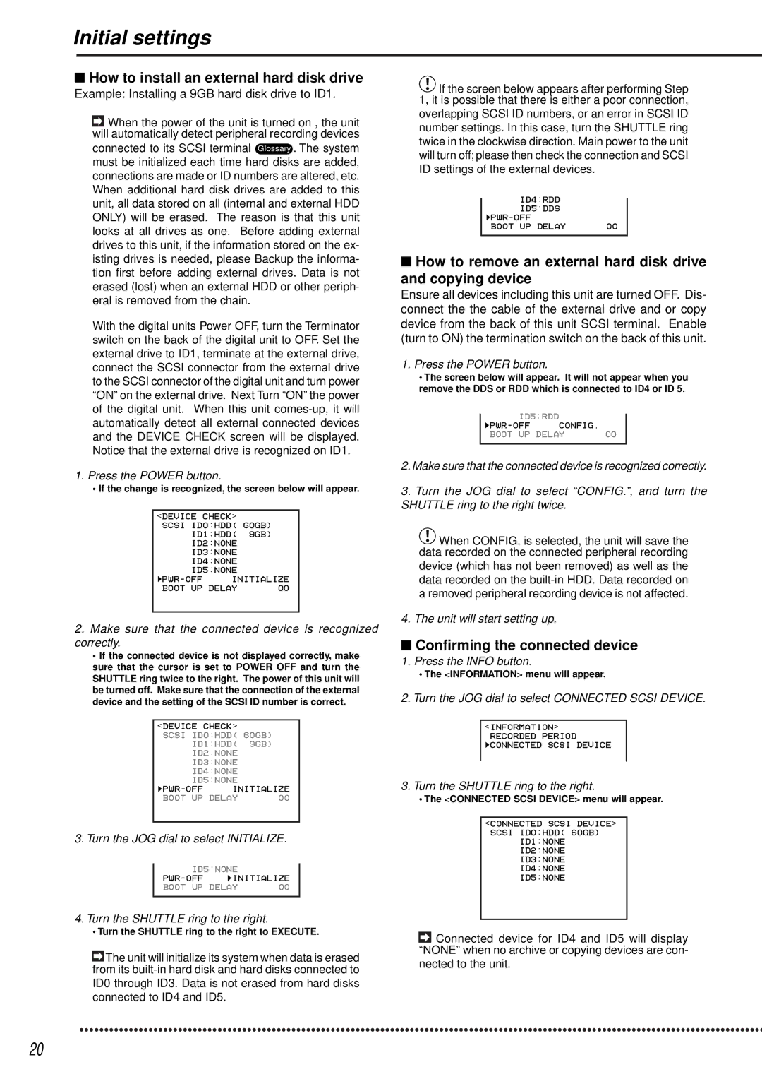 Mitsubishi Electronics DX-TL1600EM operation manual Initial settings, How to install an external hard disk drive 