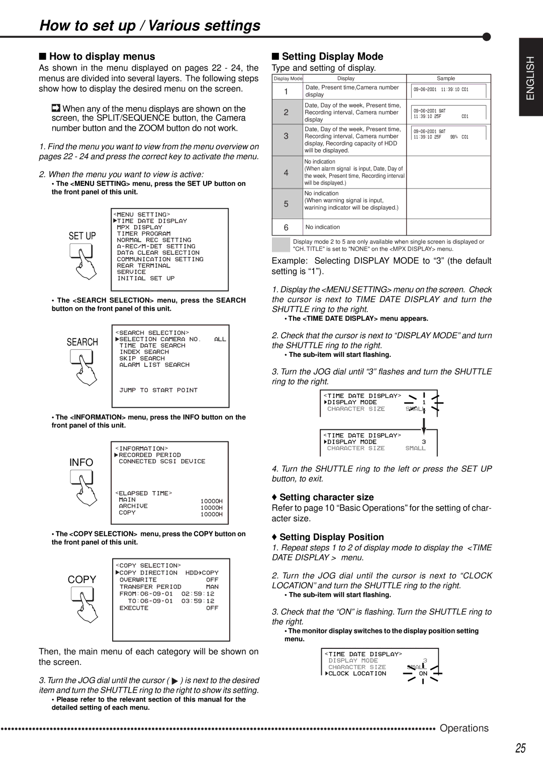 Mitsubishi Electronics DX-TL1600EM How to set up / Various settings, How to display menus, Setting Display Mode 