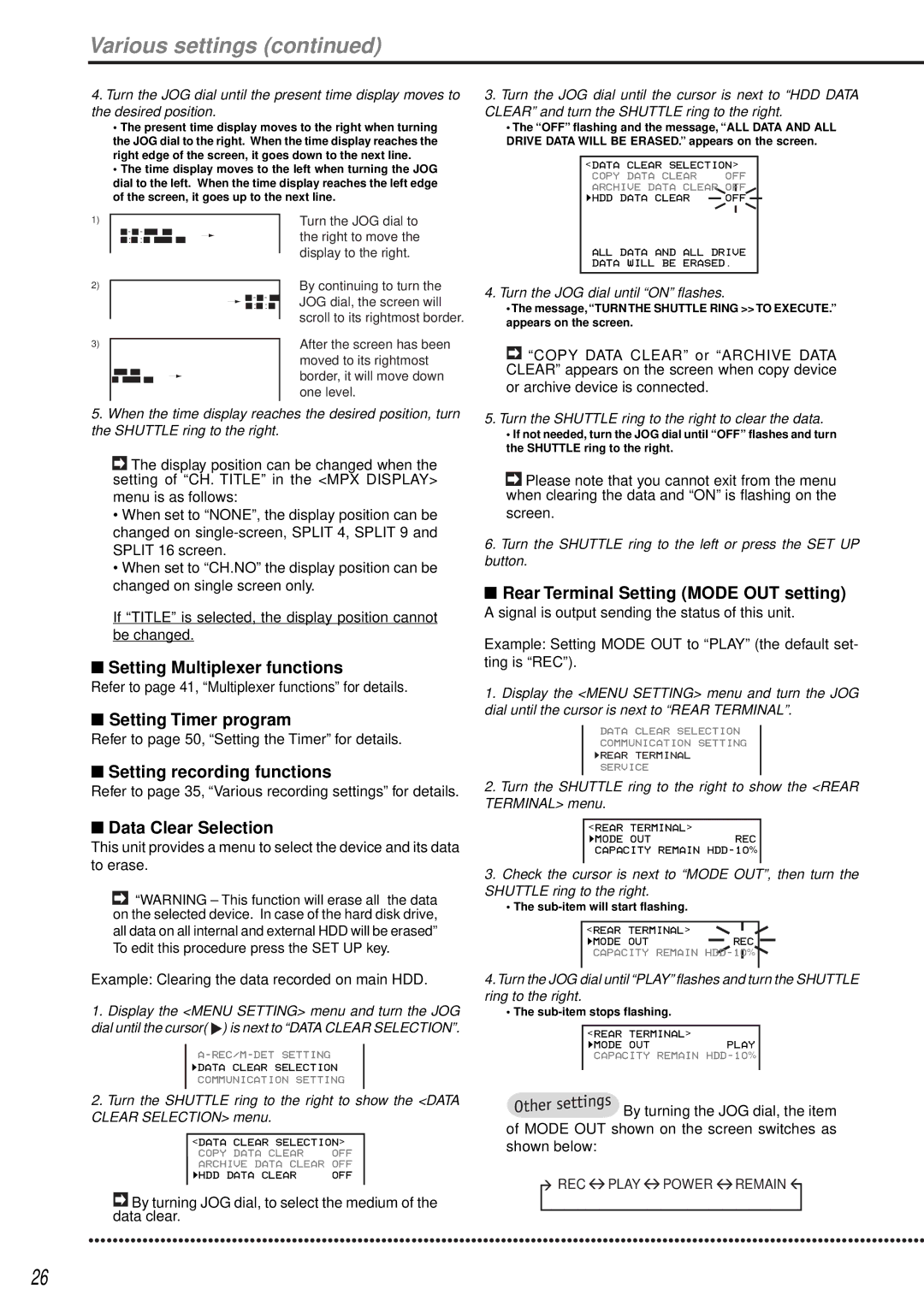 Mitsubishi Electronics DX-TL1600EM operation manual Various settings 