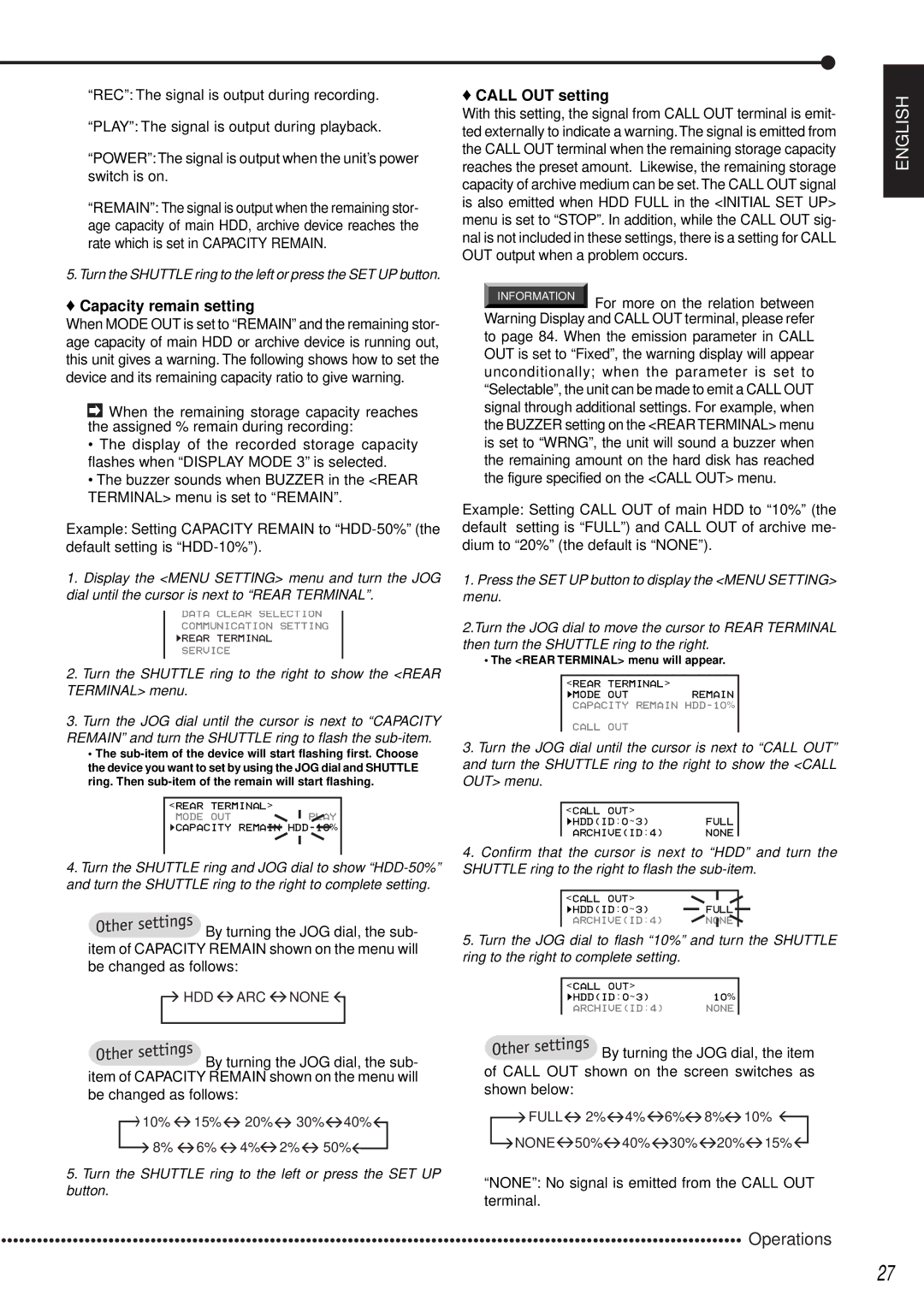 Mitsubishi Electronics DX-TL1600EM operation manual Capacity remain setting, Be changed as follows, Call OUT setting 