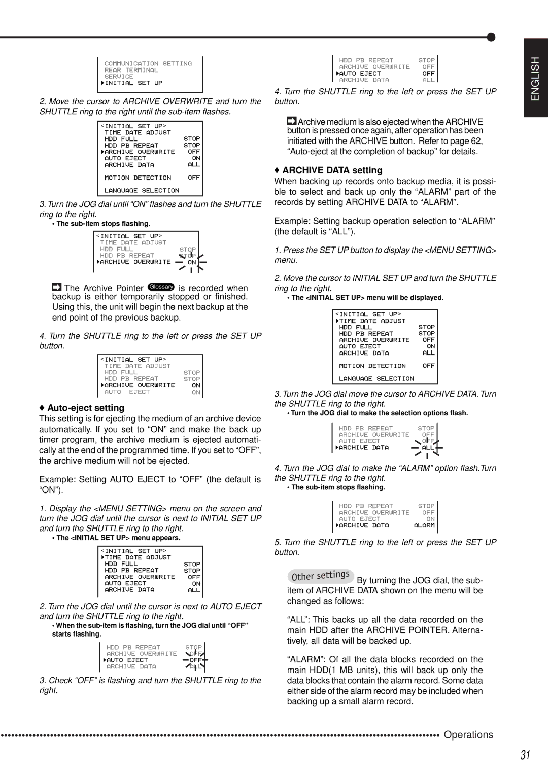 Mitsubishi Electronics DX-TL1600EM operation manual Auto-eject setting, Example Setting Auto Eject to OFF the default is on 