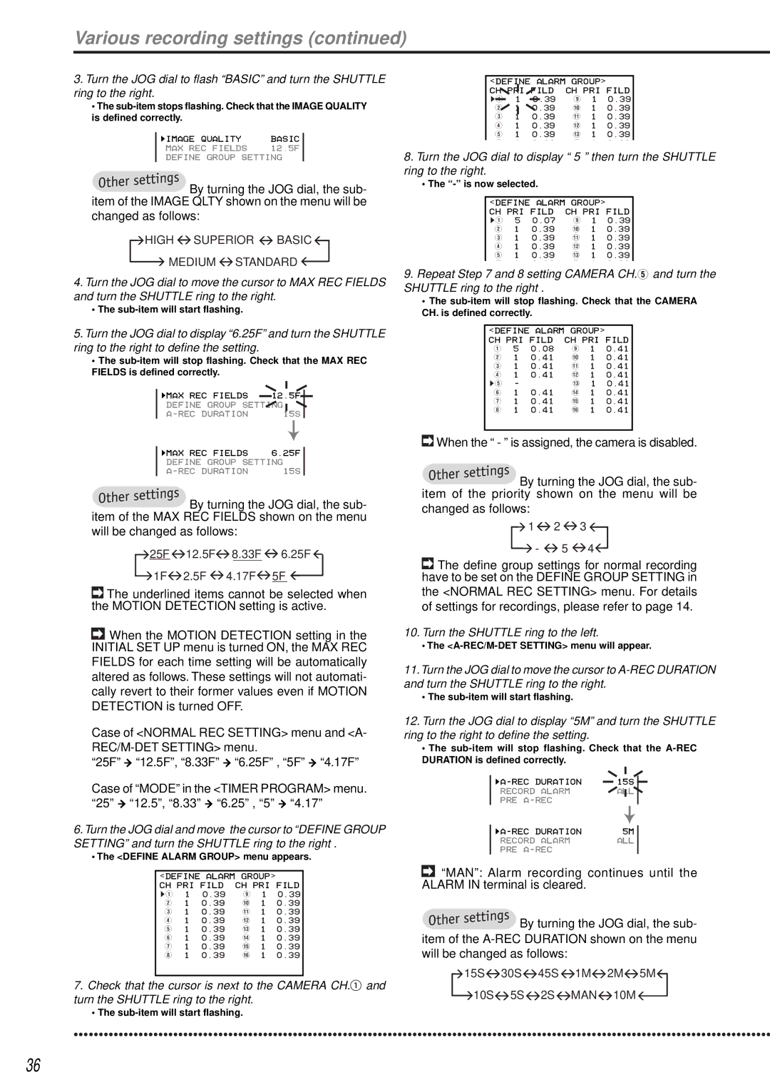 Mitsubishi Electronics DX-TL1600EM Various recording settings, Changed as follows, Will be changed as follows 