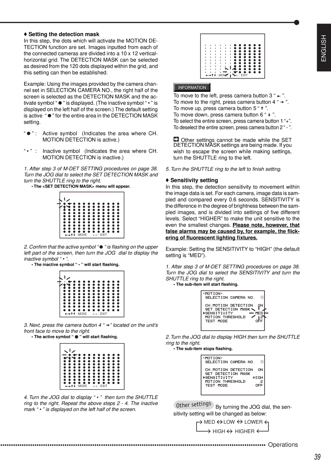 Mitsubishi Electronics DX-TL1600EM operation manual Setting the detection mask, Sensitivity setting 