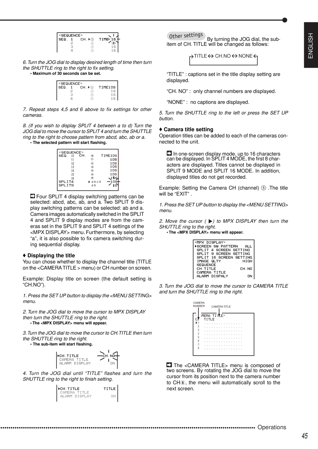 Mitsubishi Electronics DX-TL1600EM Displaying the title, Camera title setting, Maximum of 30 seconds can be set 