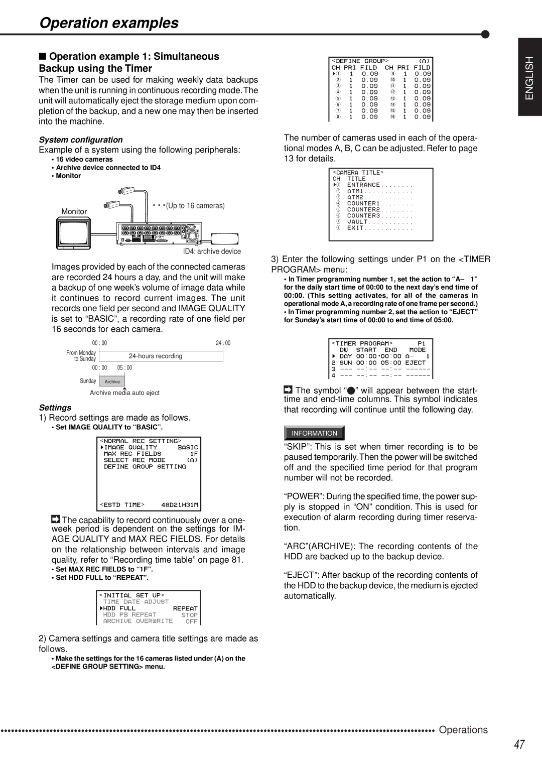 Mitsubishi Electronics DX-TL1600EM Operation examples, Operation example 1 Simultaneous Backup using the Timer 