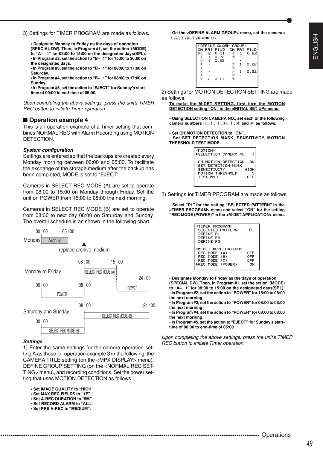 Mitsubishi Electronics DX-TL1600EM operation manual Settings for Timer Program are made as follows 